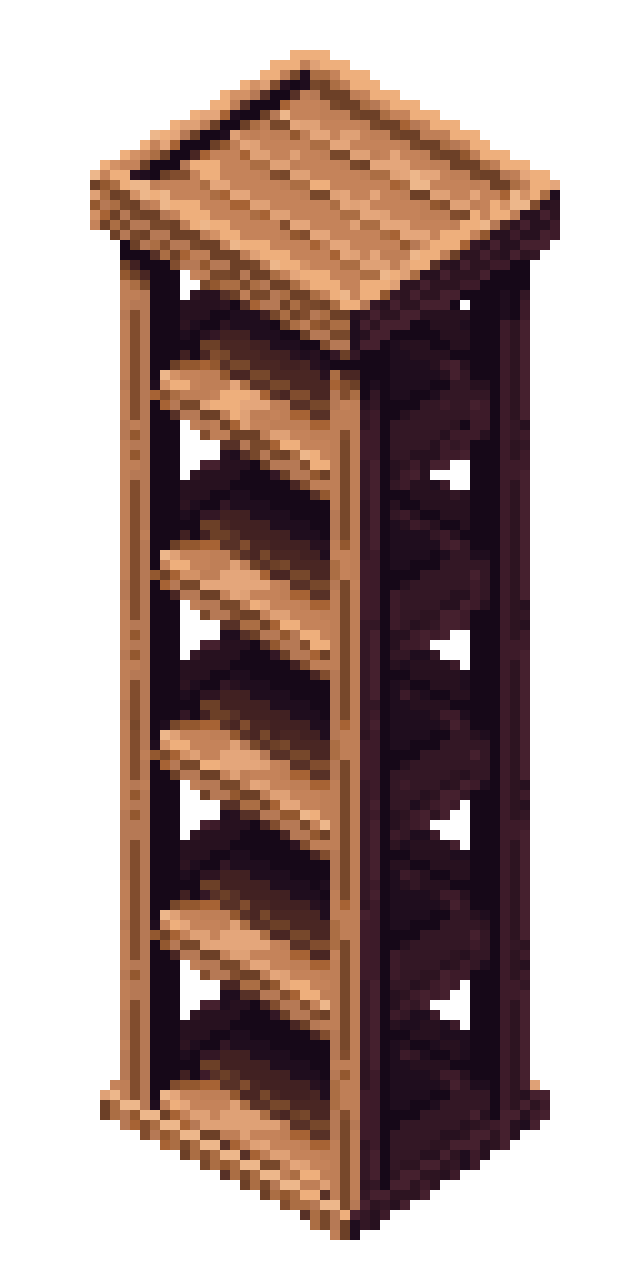 empty high wooden storage shelf medieval pixel art