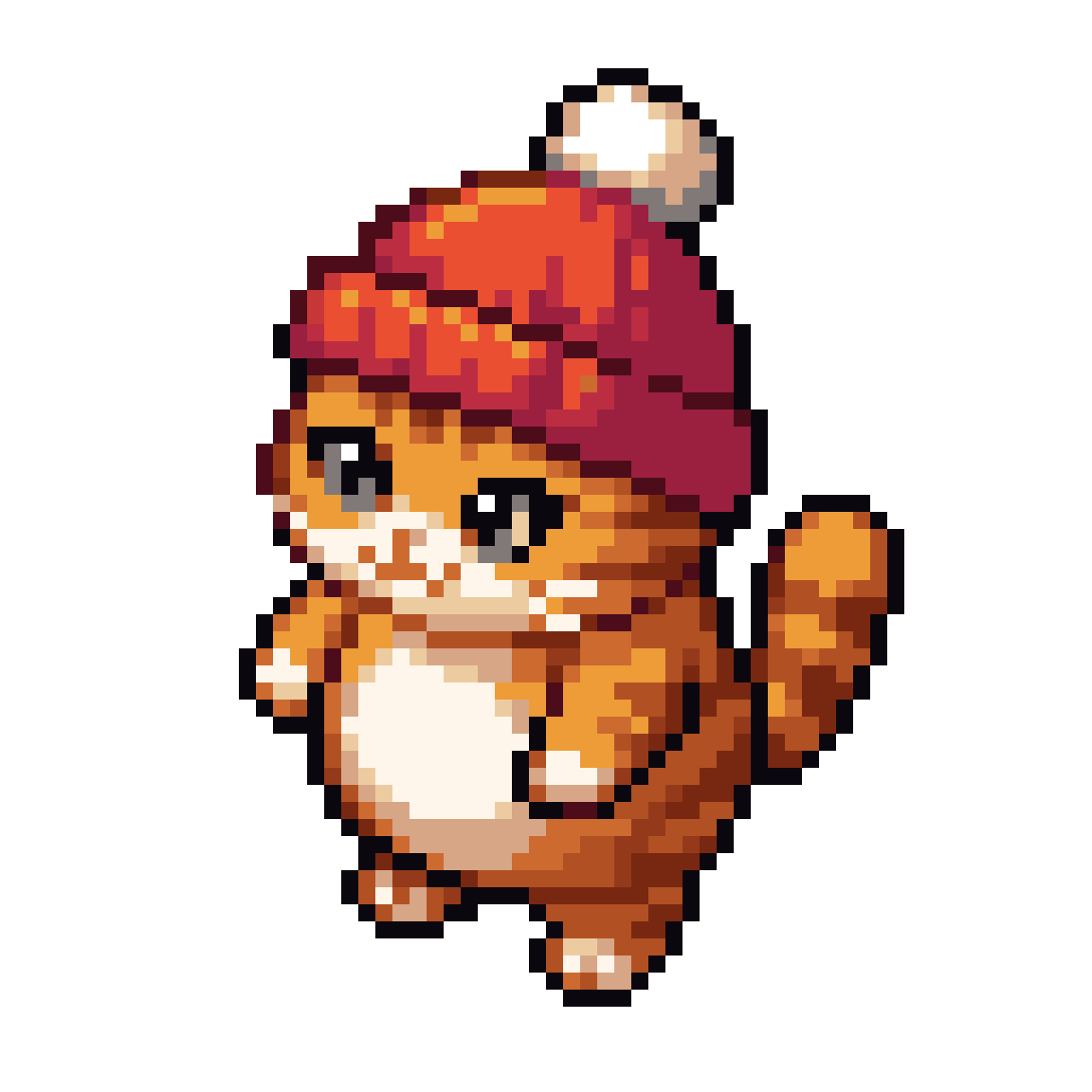 cute chubby orange cat in a beanie pixel art
