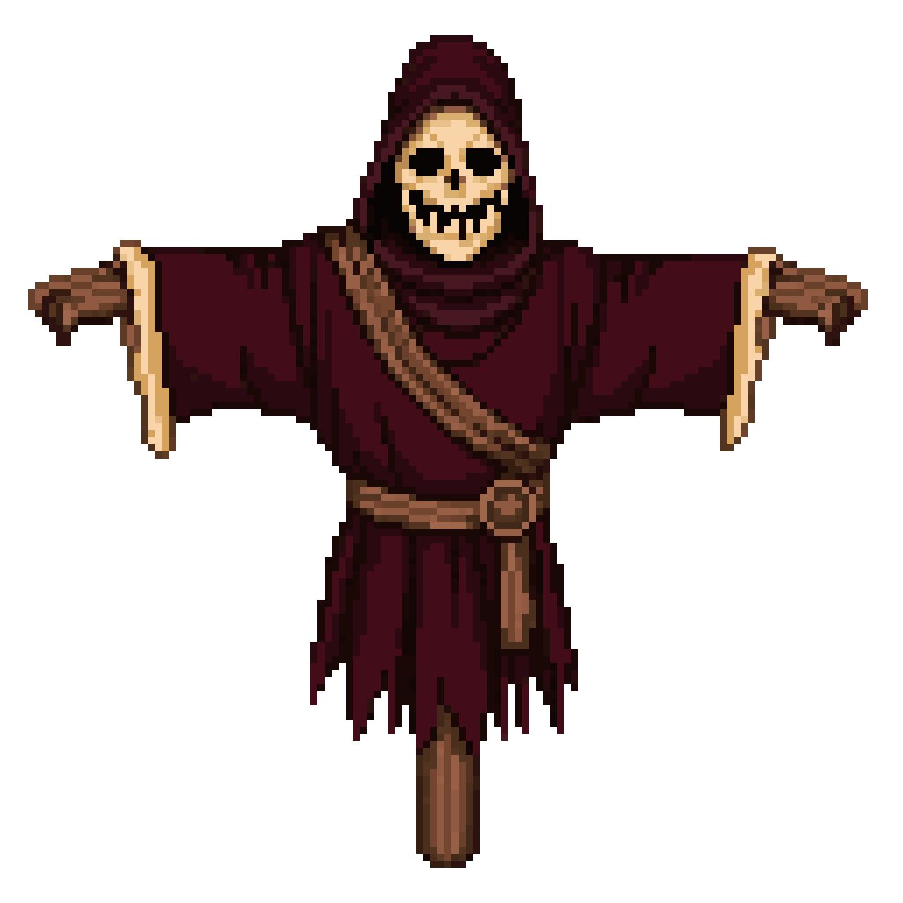 Doom-themed medieval scarecrow target pixel art