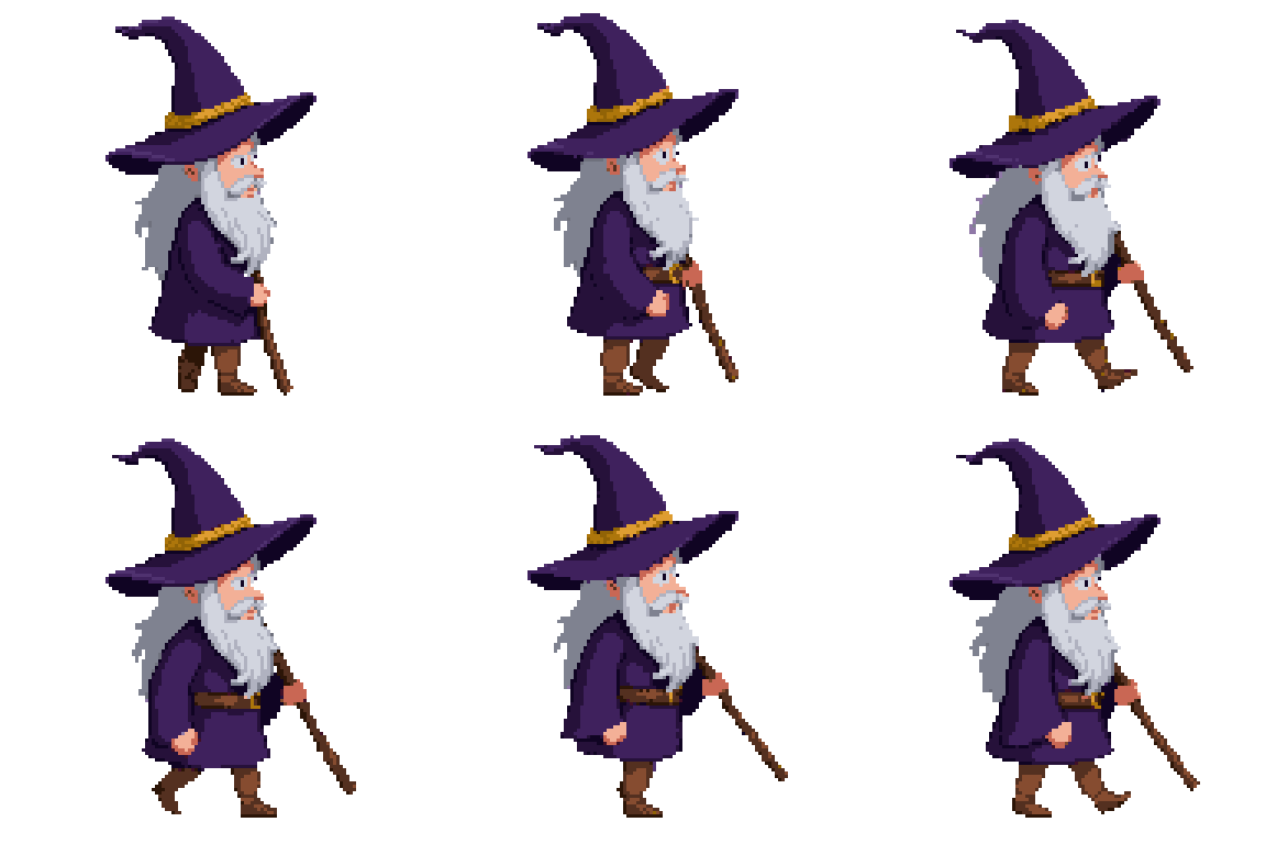 Basic Male Wizard with Staff Walking pixel art