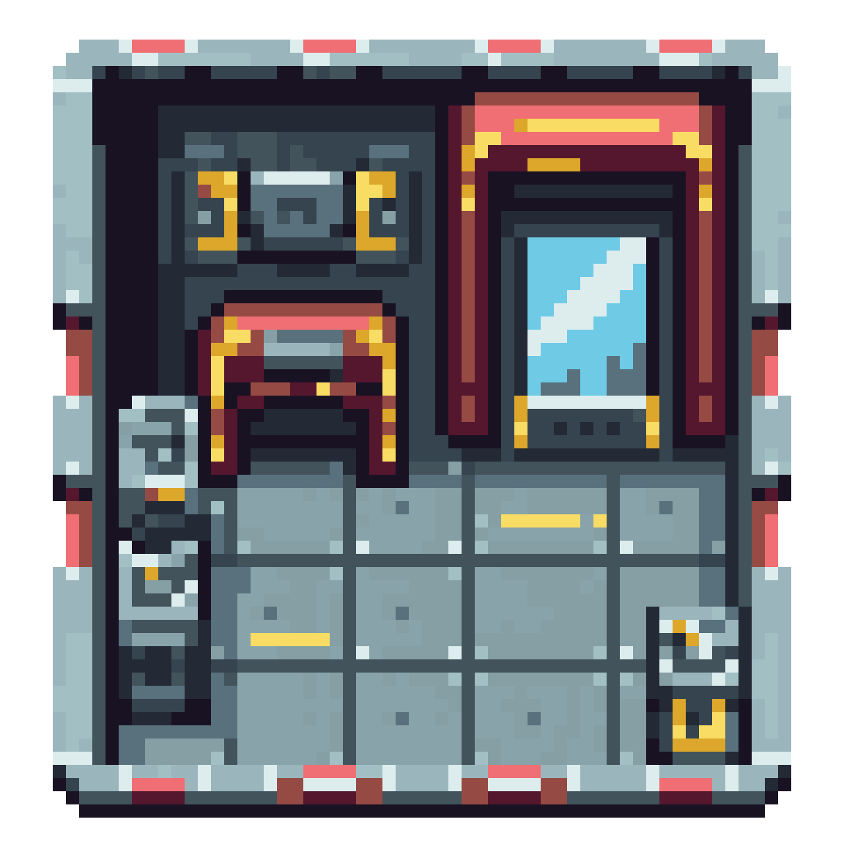 2D Pixel Art Spaceship Lobby Tileset pixel art