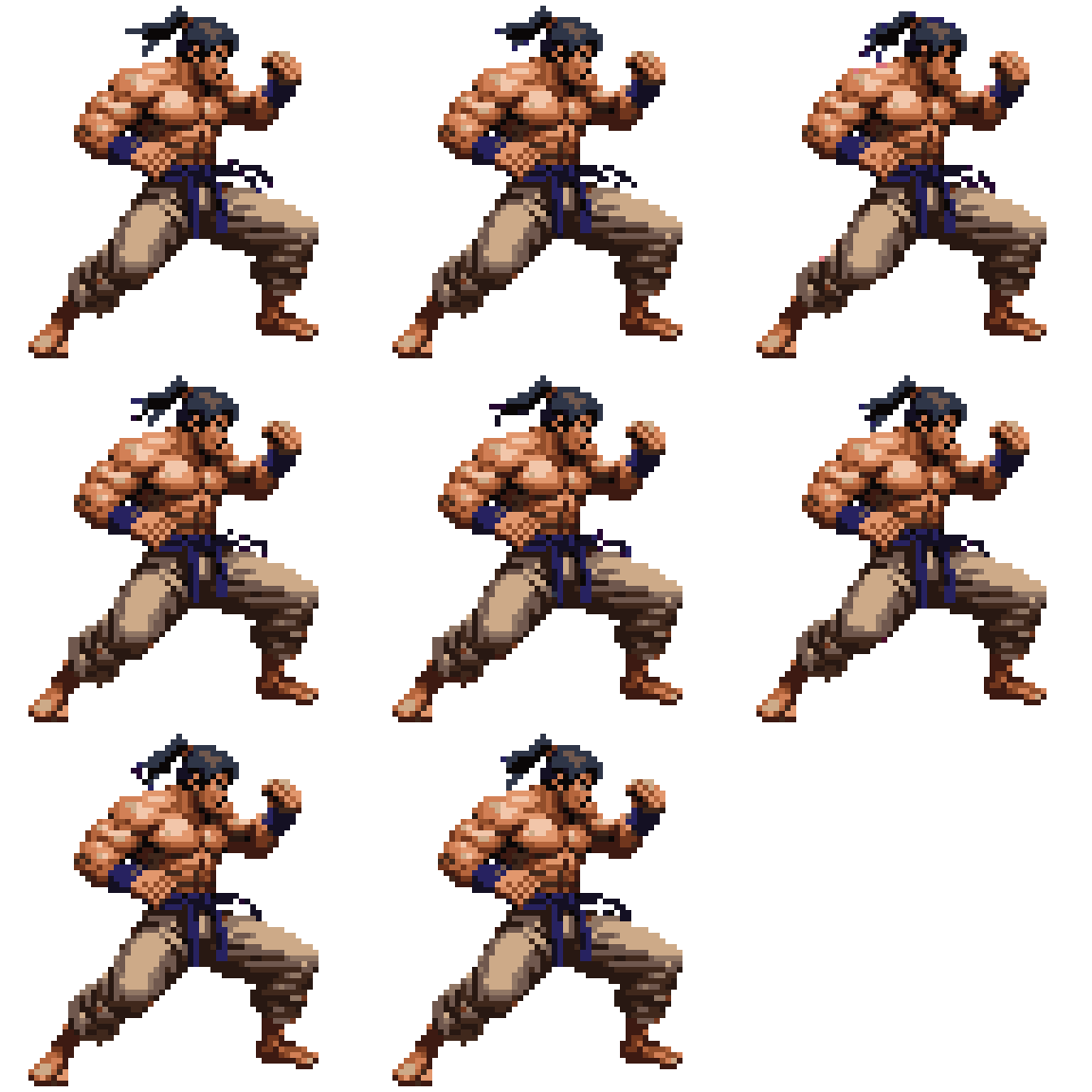 martial art muscular warrior Idle pixel art