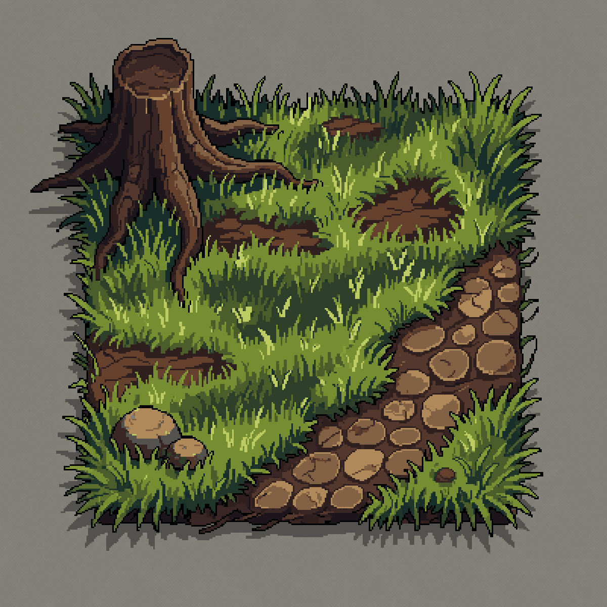 grass ground, rich green and pixel art