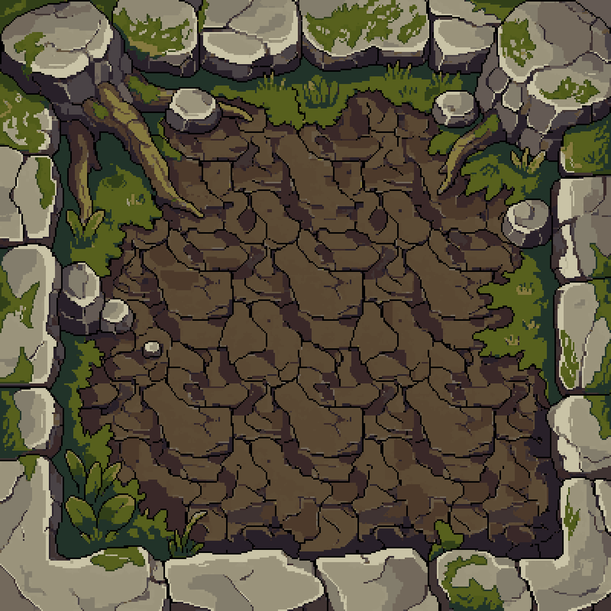 HD2D texture,moss and dark dirt pixel art