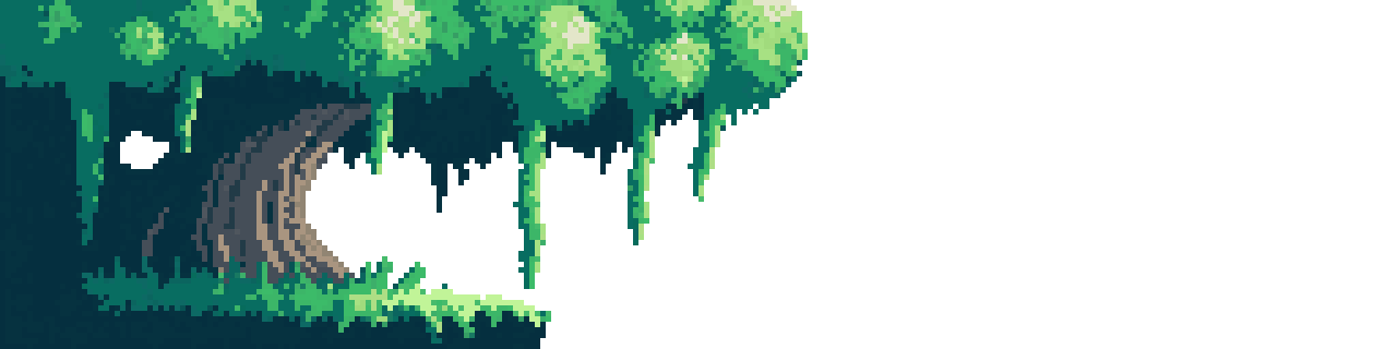 Lush hanging forest foliage, HD-2D pixel art
