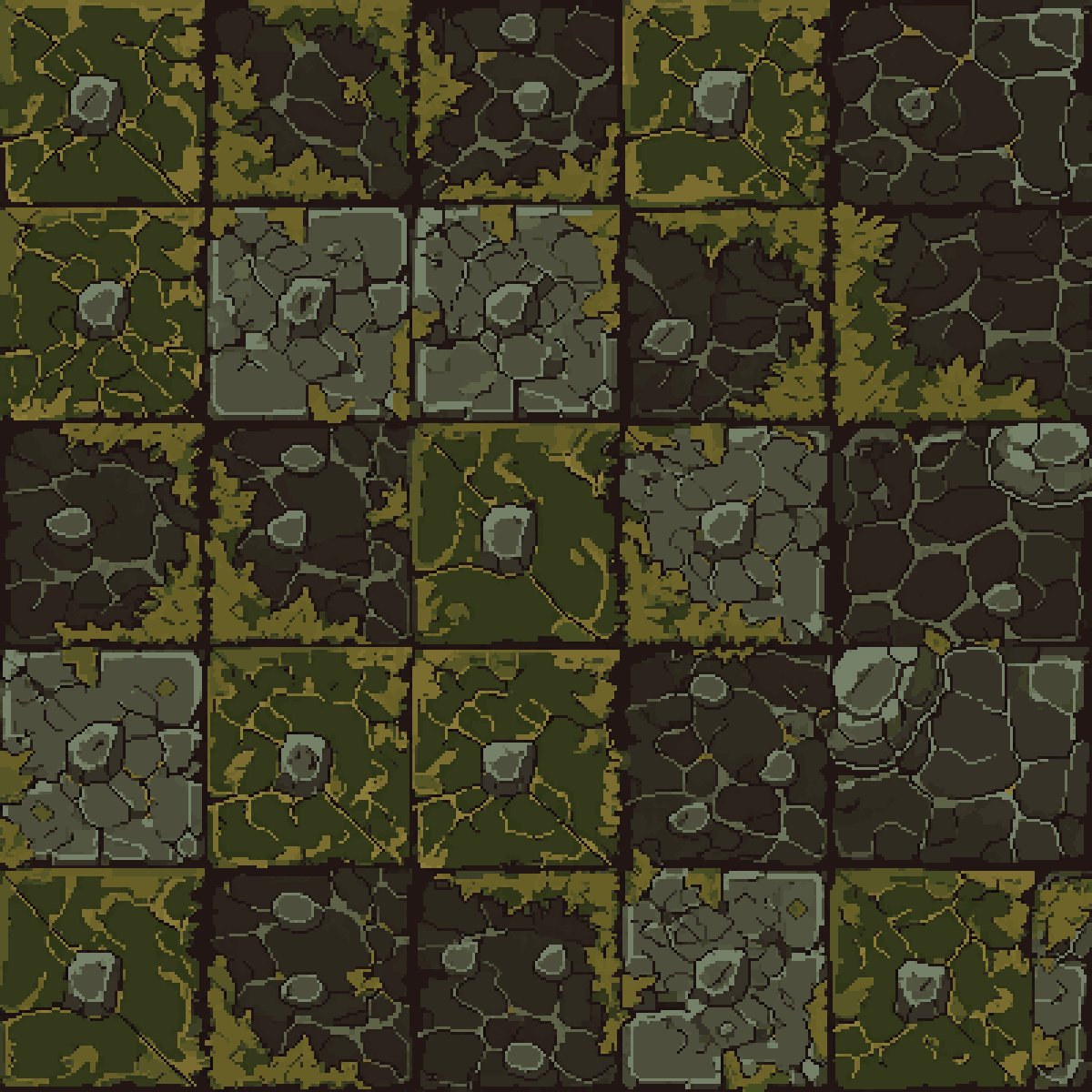 Top-down 2D texture, seamless tile,moss pixel art