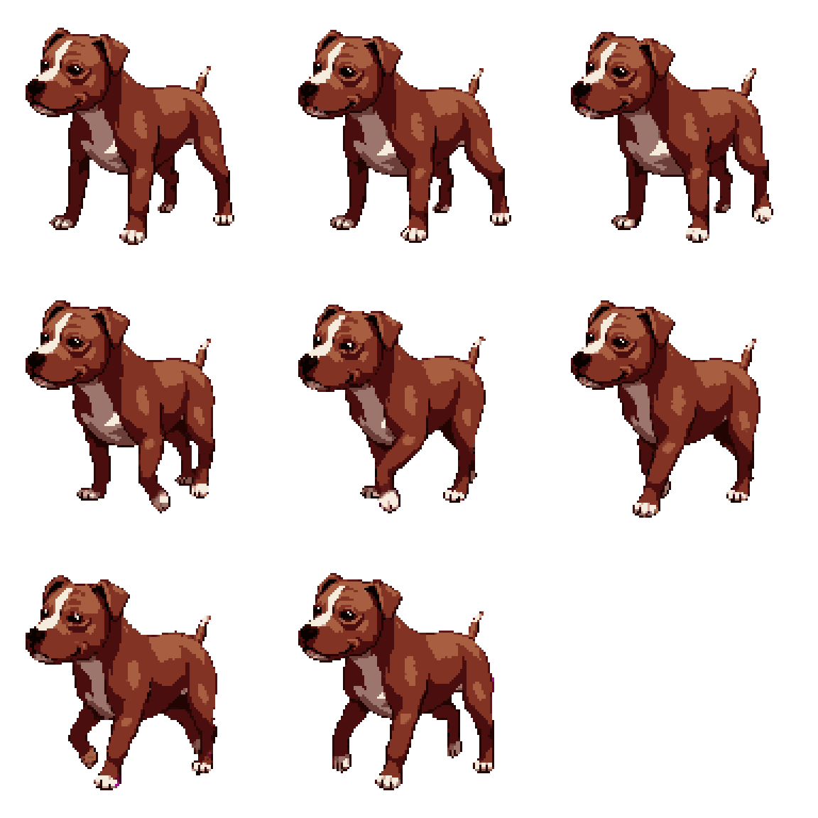 Texas Rednose Pitbull Facing Left Walking pixel art