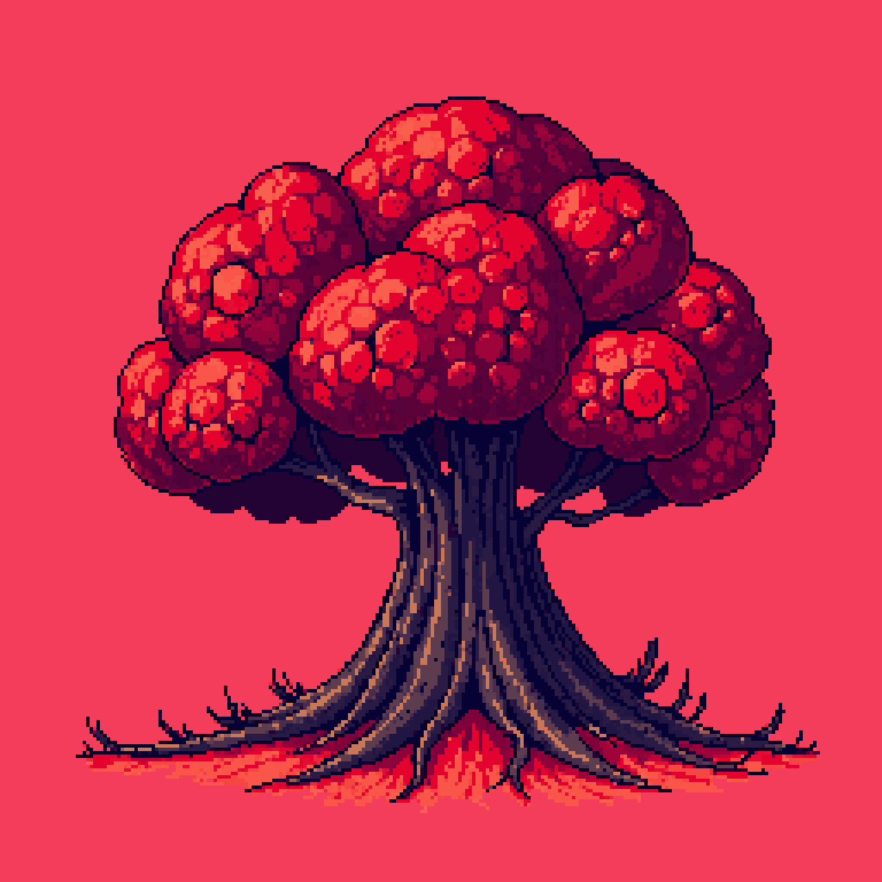 Vibrant Red Rotting Bush pixel art