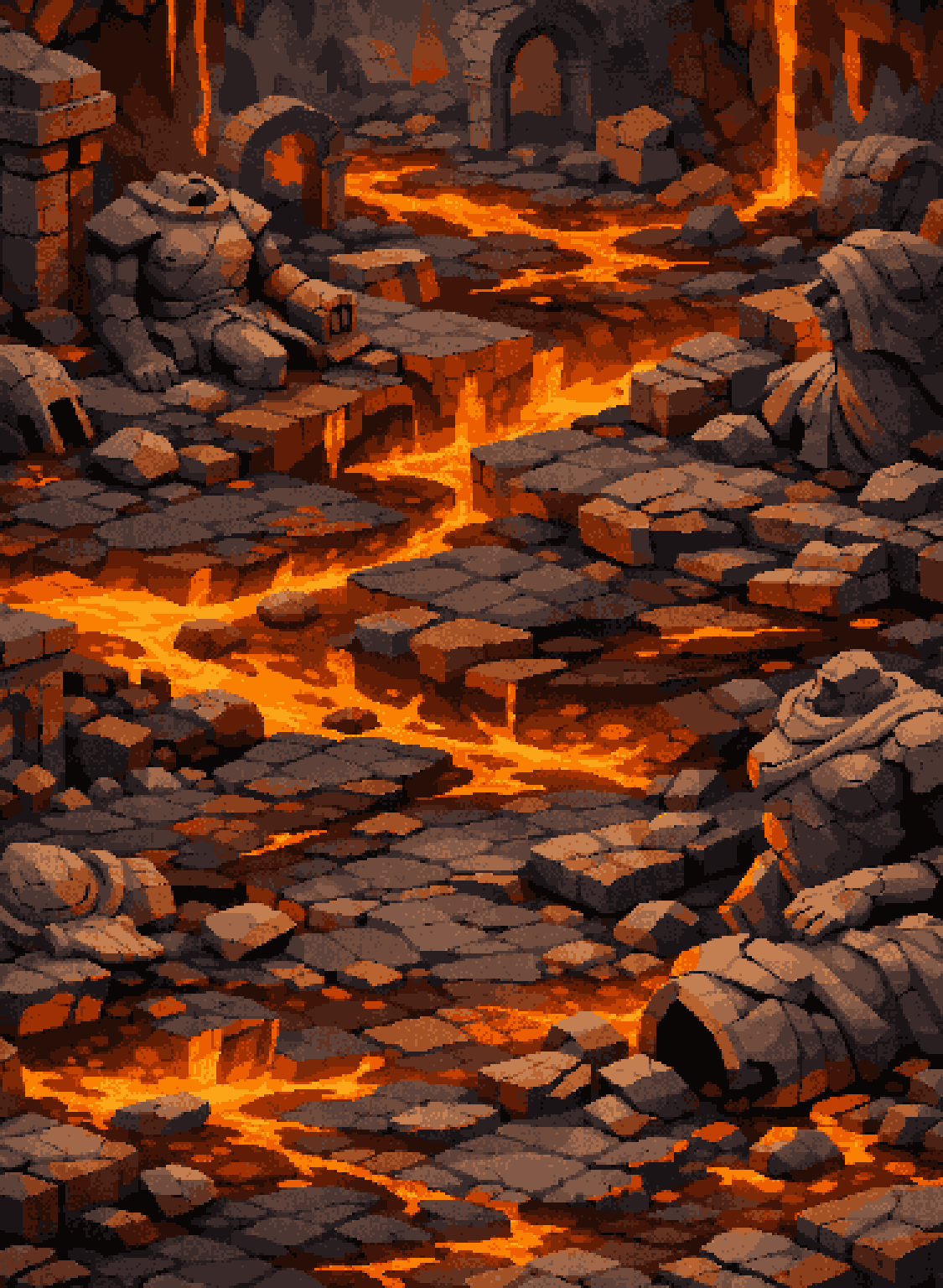Overhead View of Dungeon Cave Scene pixel art