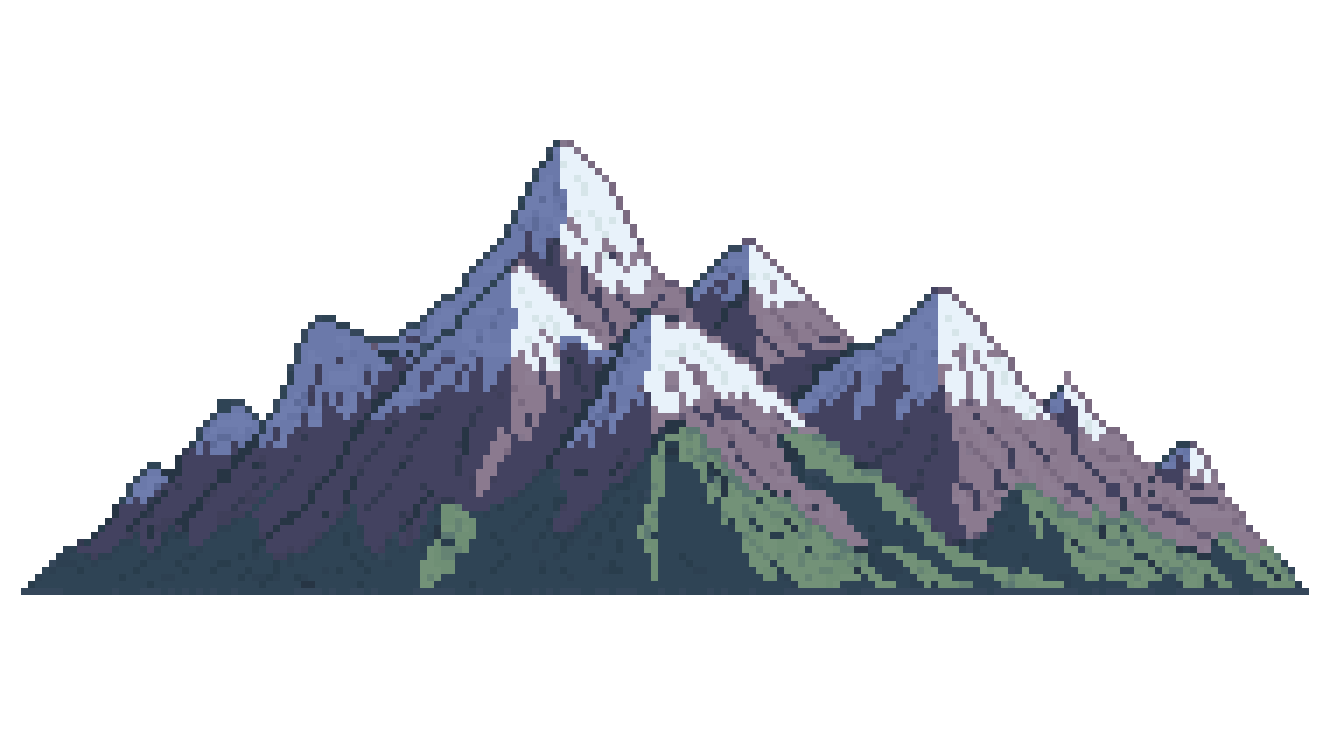 majestic mountain ranges with snow-capped peaks pixel art