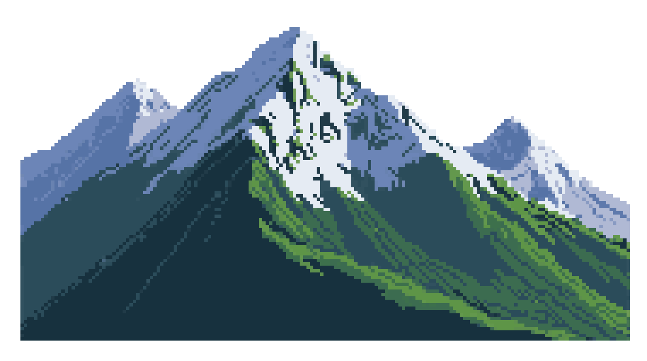 majestic mountain ranges with snow-capped peaks pixel art