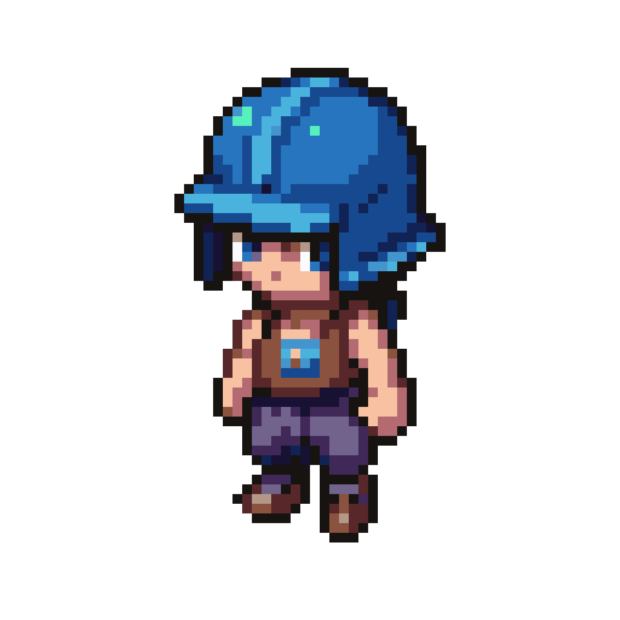 village boy with blue creepy helmet pixel art