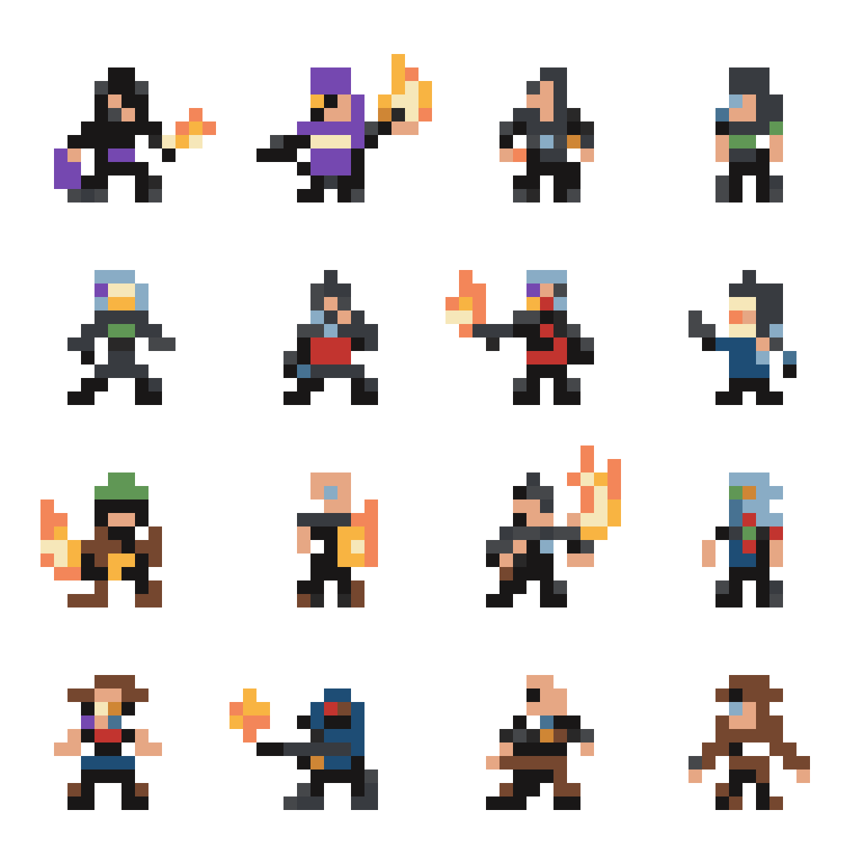 Player and Enemy Sprites with Background pixel art