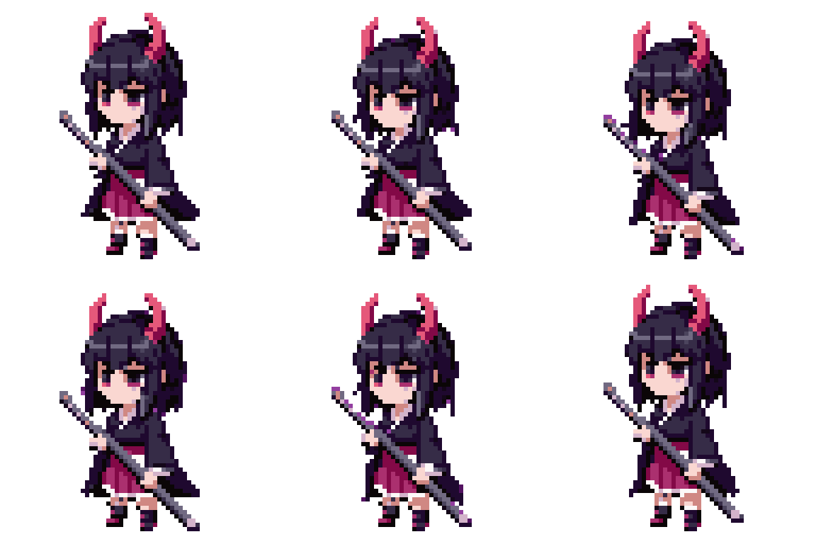 Oni girl in kimono with katana Idle pixel art