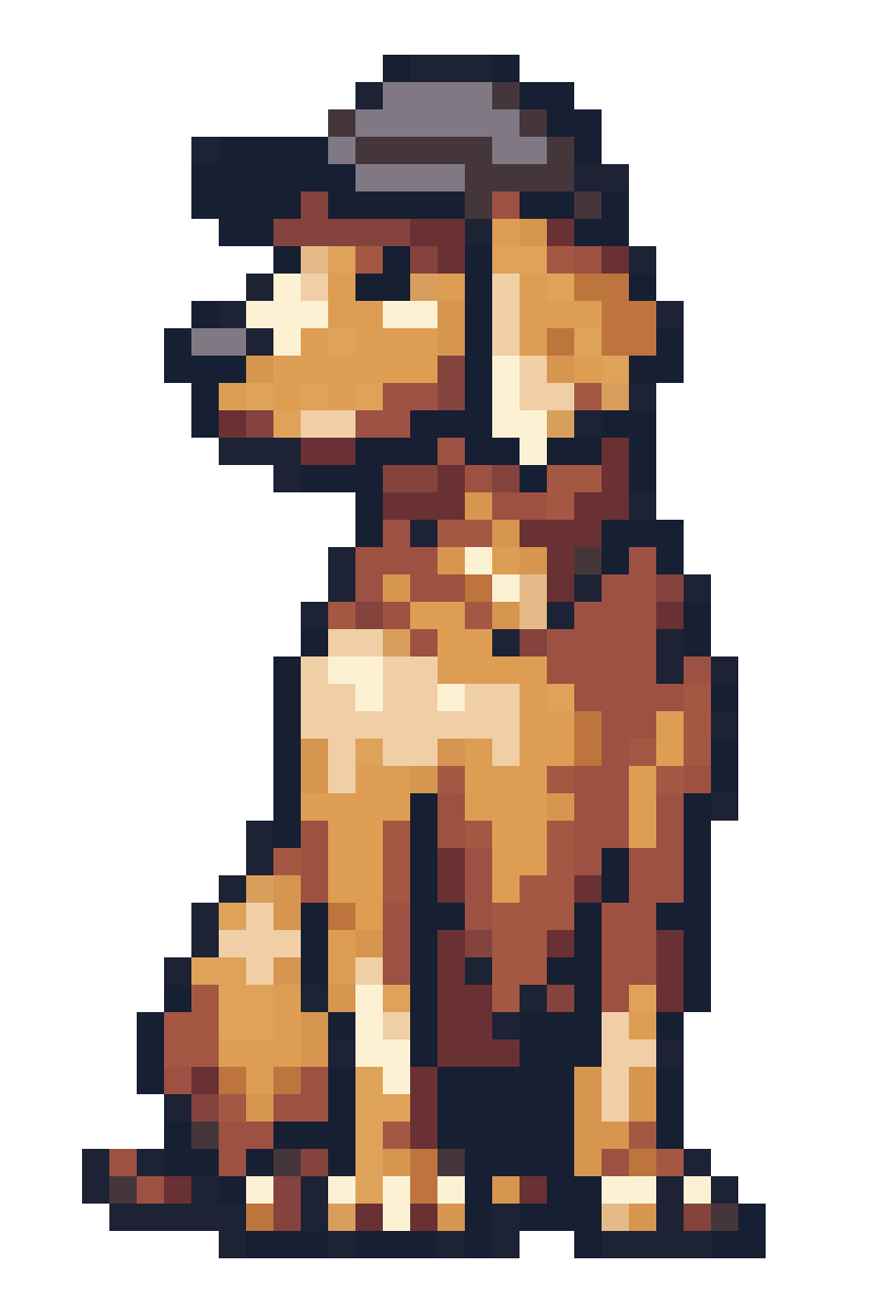 40s Detective Anthropomorphic Golden Retriever Dog pixel art