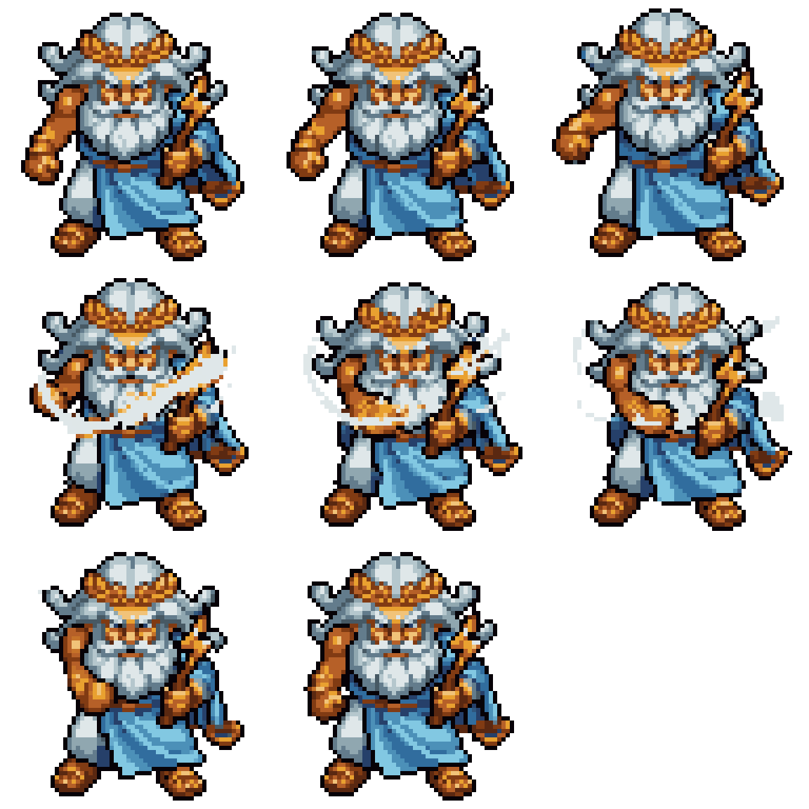 Greek God Zeus with Lightning Bolt Attacking pixel art