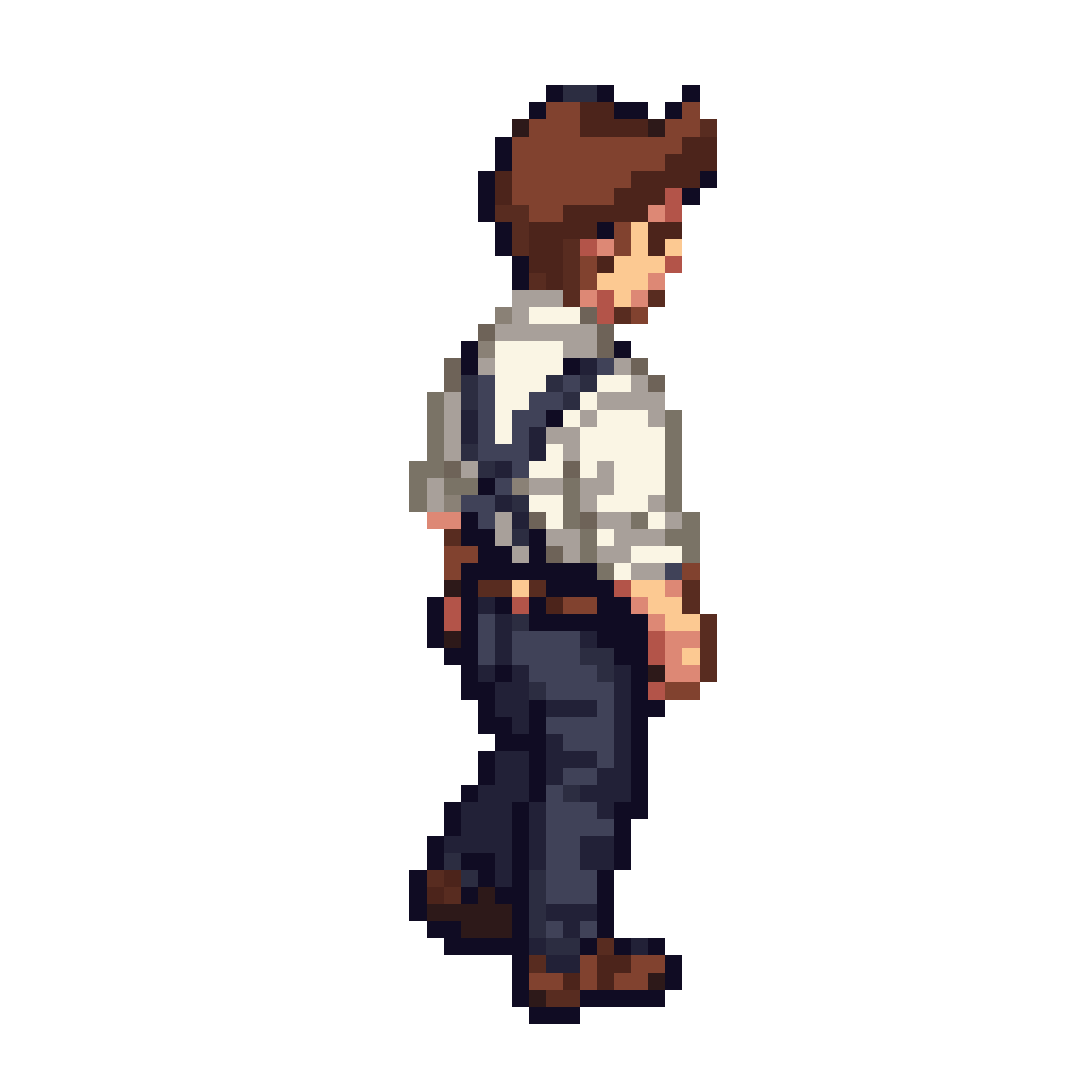 young blacksmith apprentice walking away pixel art