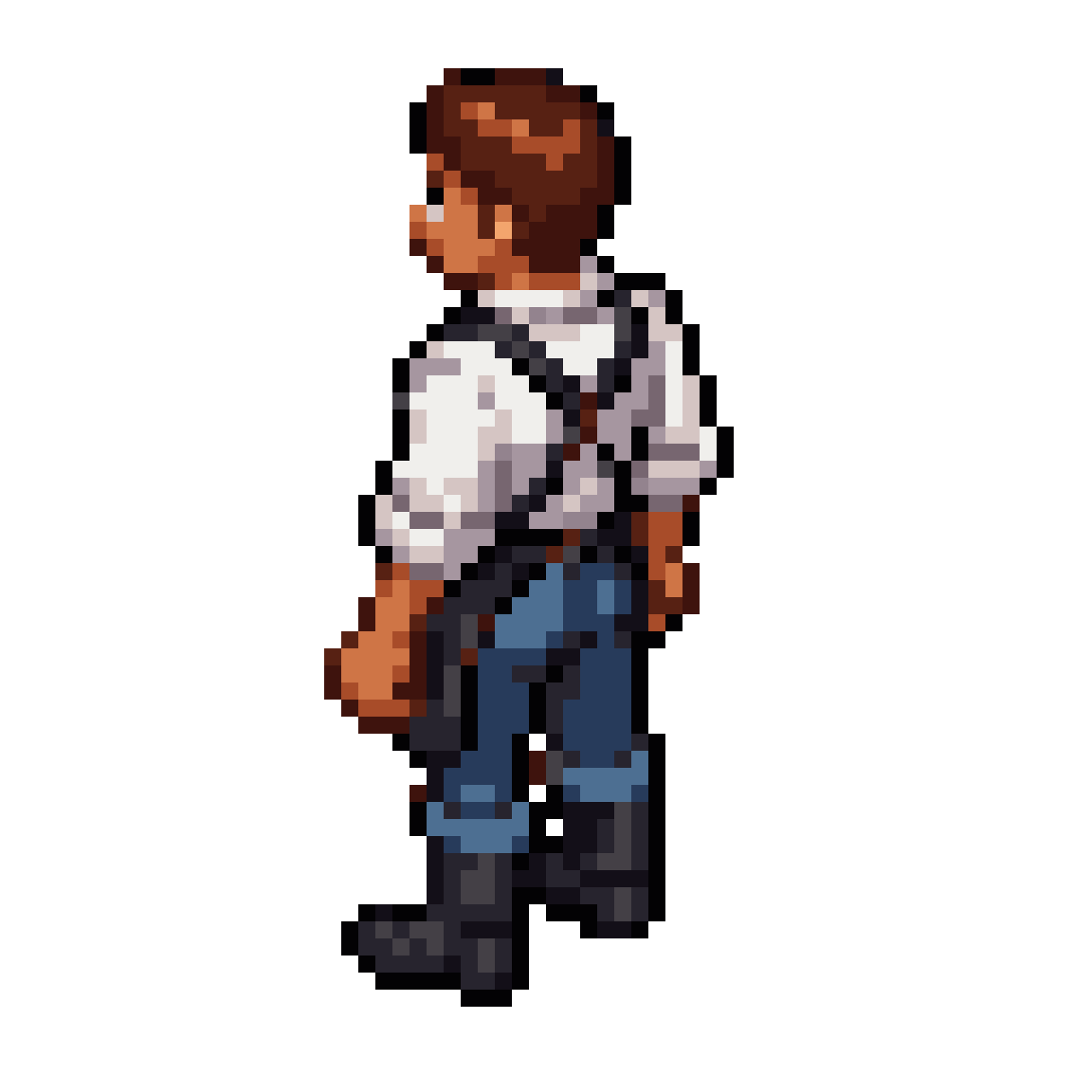 young blacksmith apprentice in Stardew Valley style pixel art