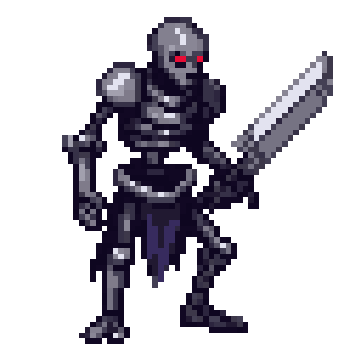 skeleton monster with glowing red eyes pixel art