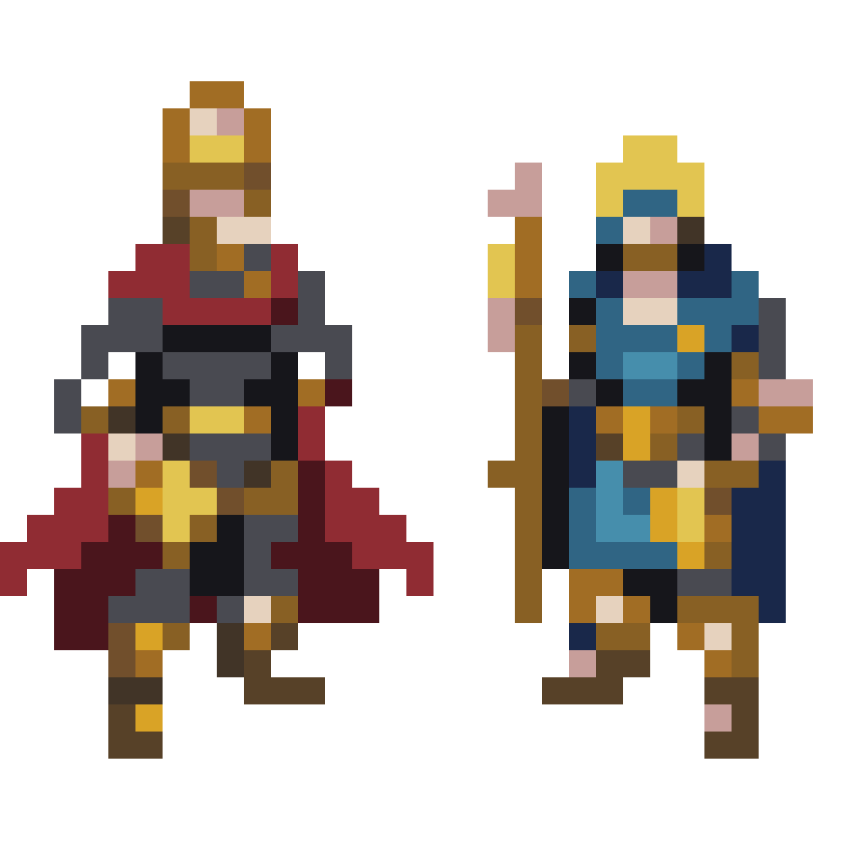 circular board pieces with crowns and soldiers pixel art