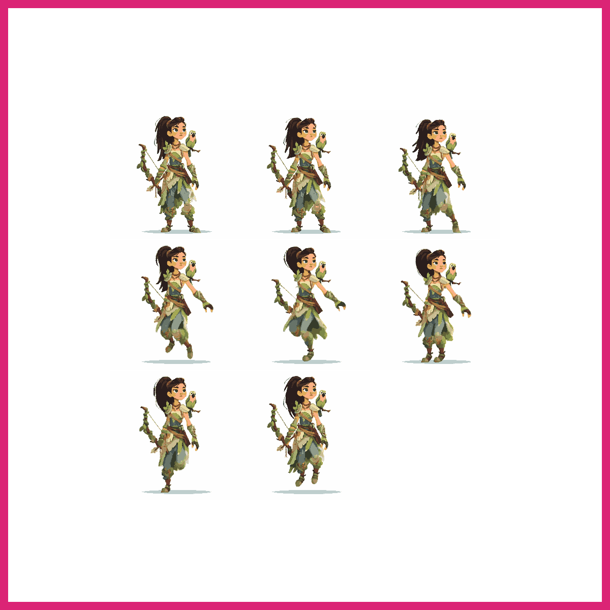 Forest Archer With Parrot Running Forward