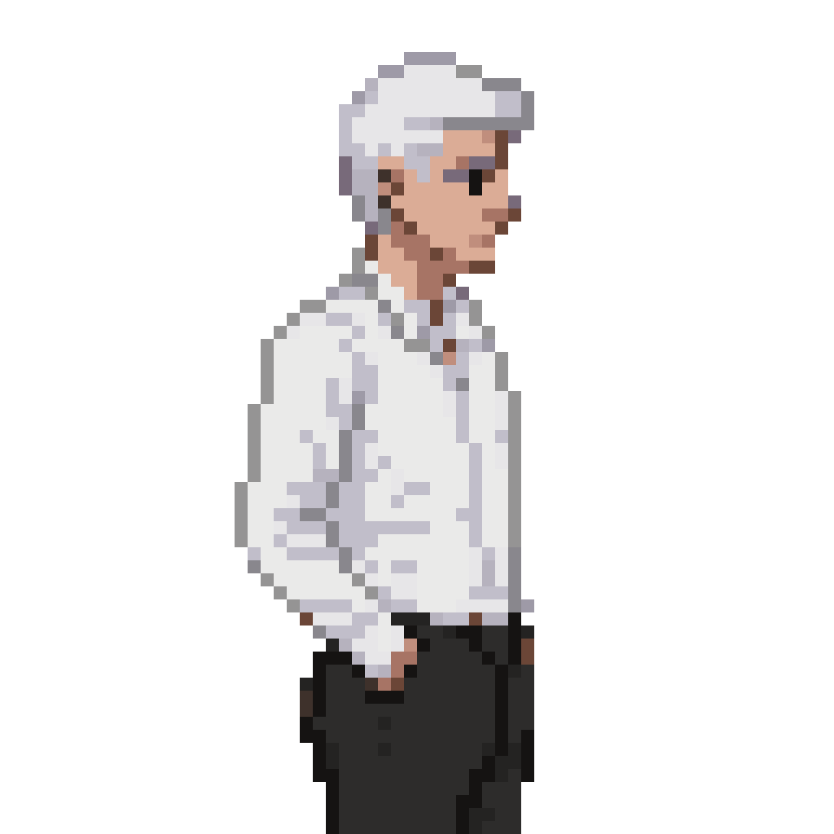 man in white shirt, black pixel art