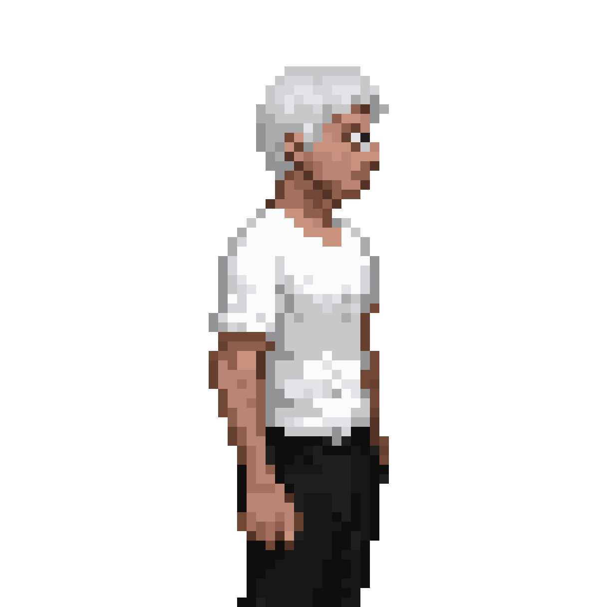 man in white shirt, black pixel art