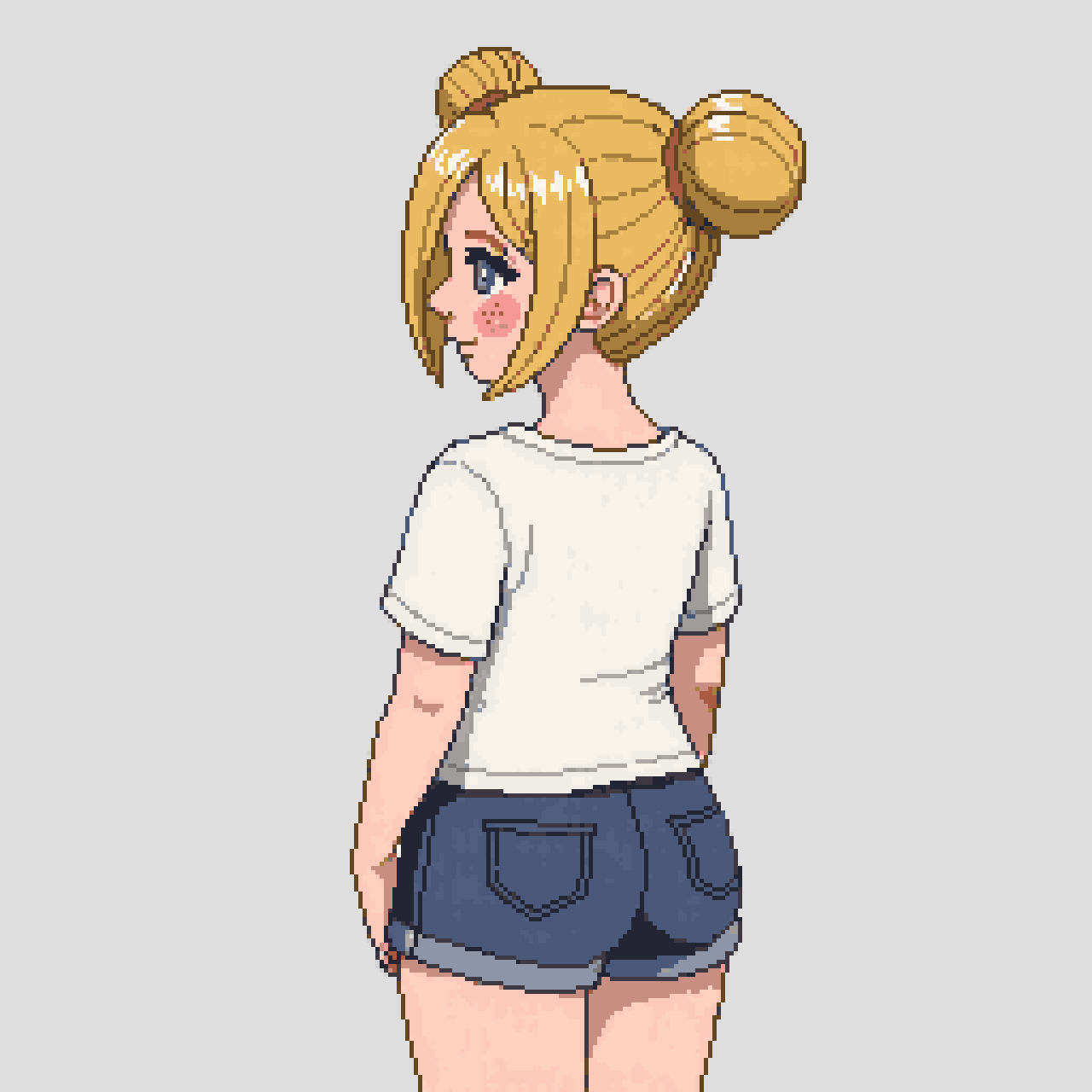 Character with Blonde Buns Hairstyle pixel art