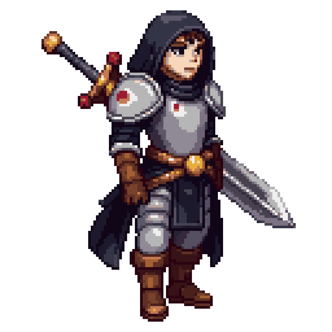 Hooded Swordmaster in Light Armor pixel art