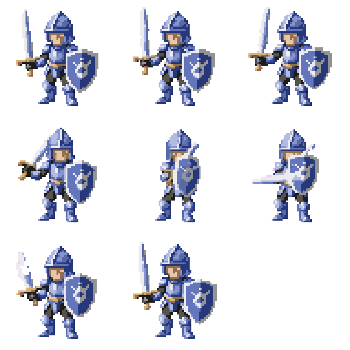 Pixel Art Knight in Blue and White Attacking pixel art