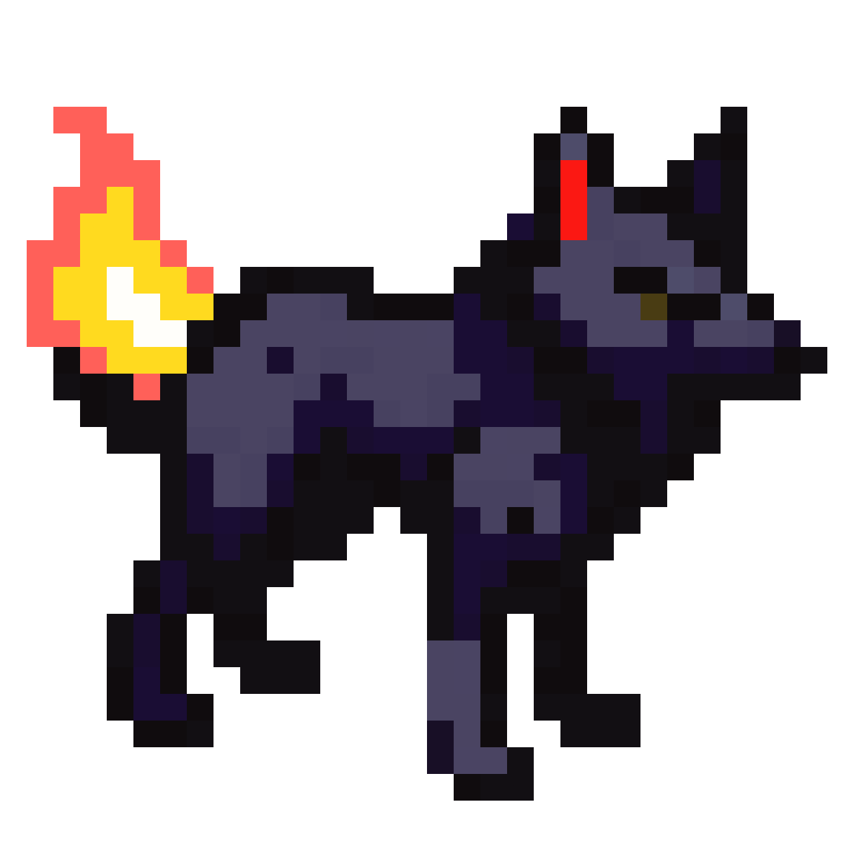 Tibia-style fire wolf sprite pixel art