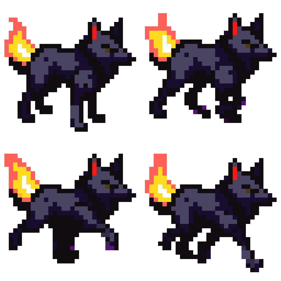 Tibia-style fire wolf sprite Walking pixel art