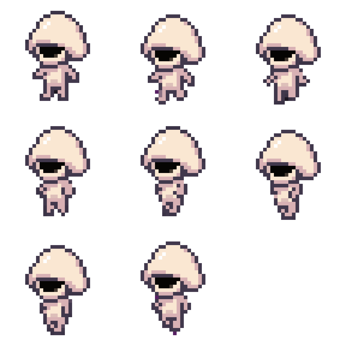 Mushroom-Skull Humanoid Character Sprite Walking pixel art
