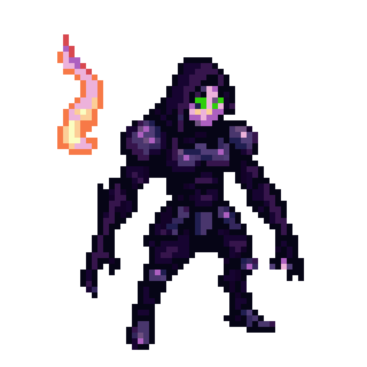 Ghostly character with fire head pixel art