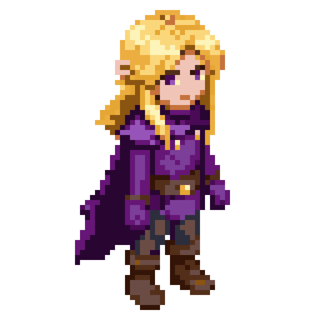 Blonde fantasy hero with purple tunic pixel art