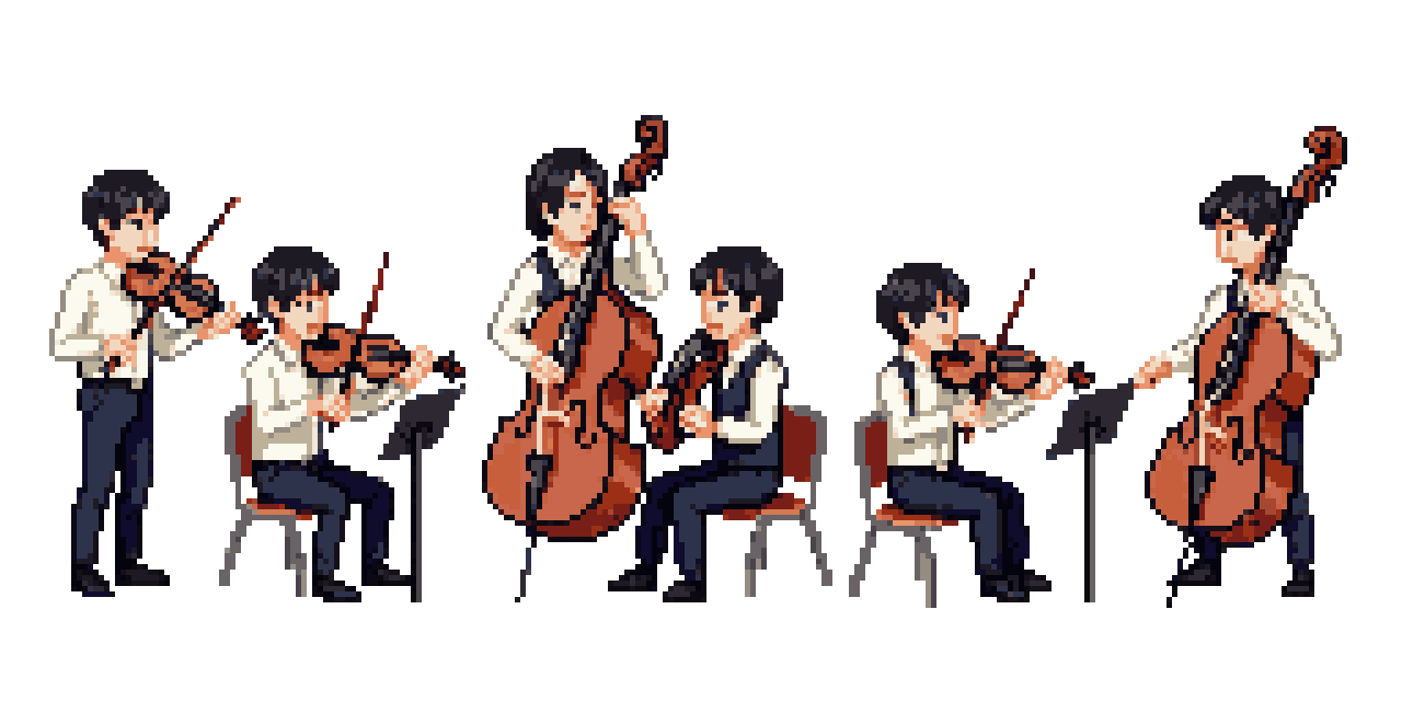 Orchestra of Characters Performing pixel art