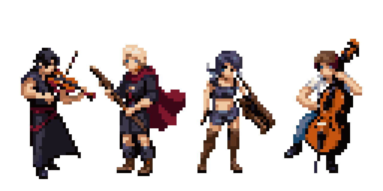 Orchestra of 2-4 Characters pixel art