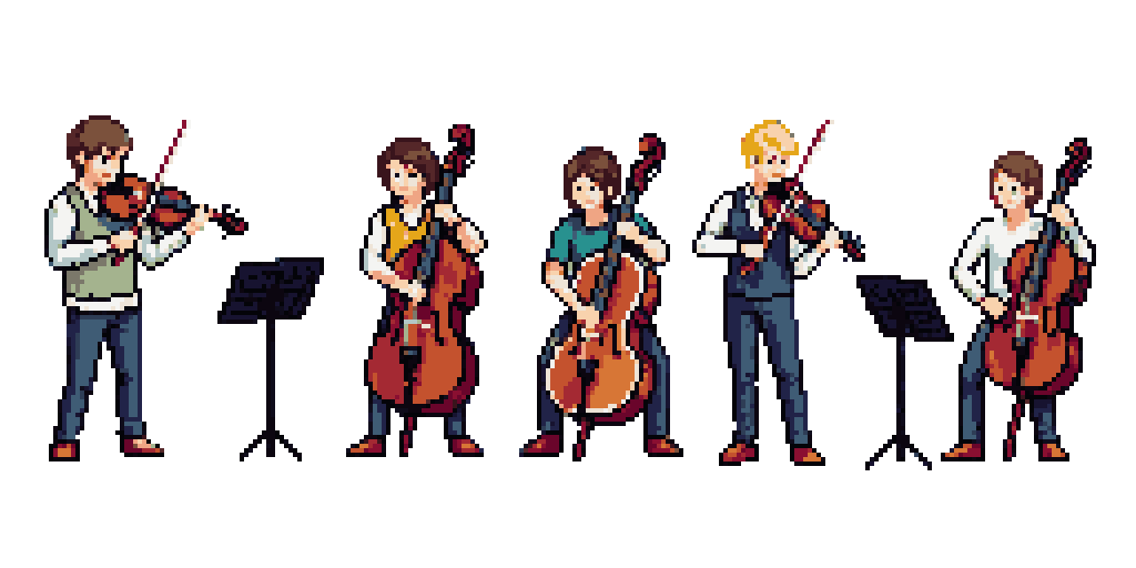 Orchestra of Characters Performing Together pixel art