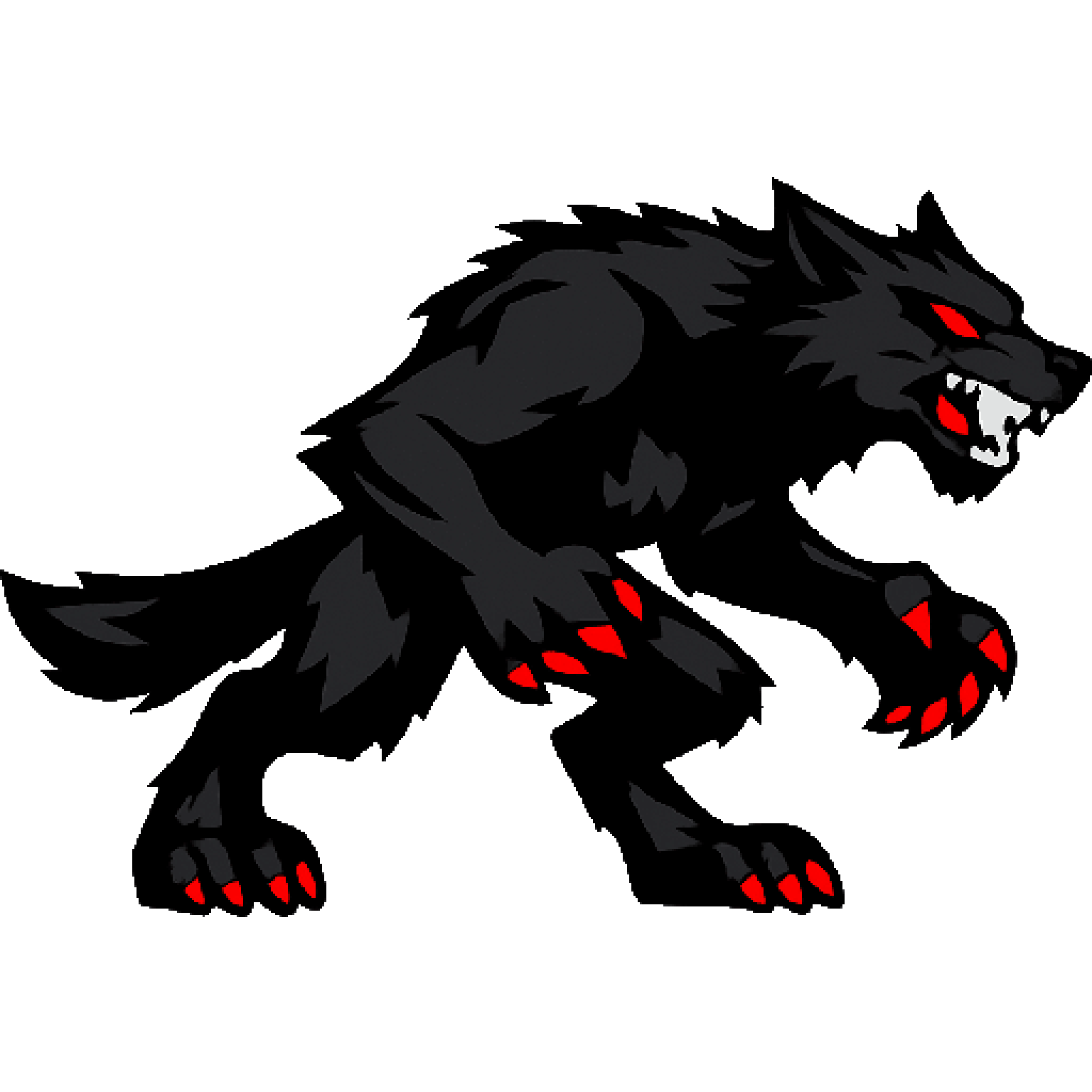 Werewolf with Black Fur and Red Eyes pixel art