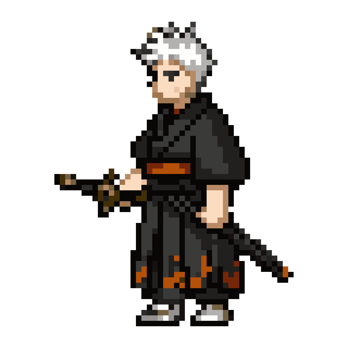 Samurai with White Hair and Black Kimono pixel art