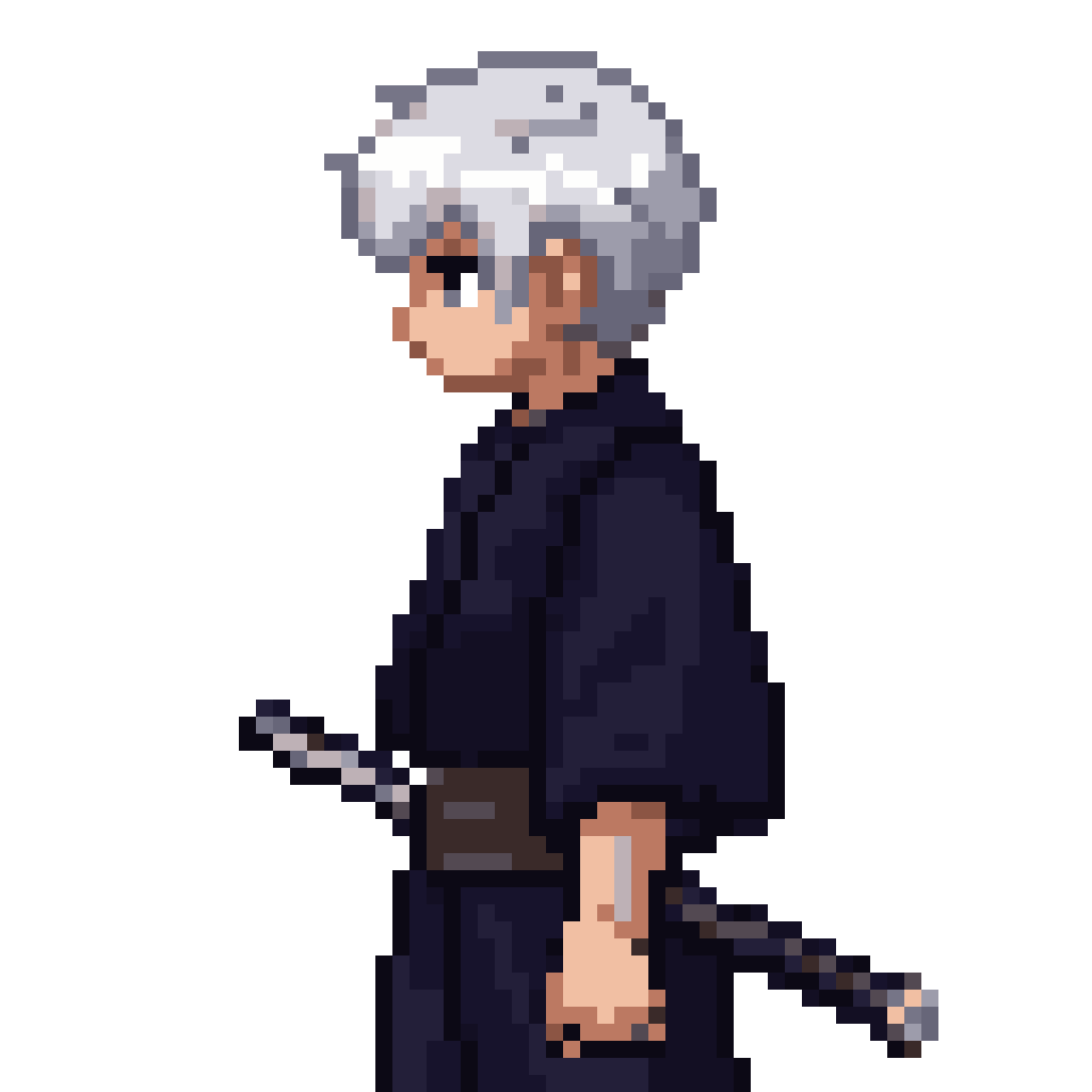 Samurai with White Hair and Black Kimono pixel art
