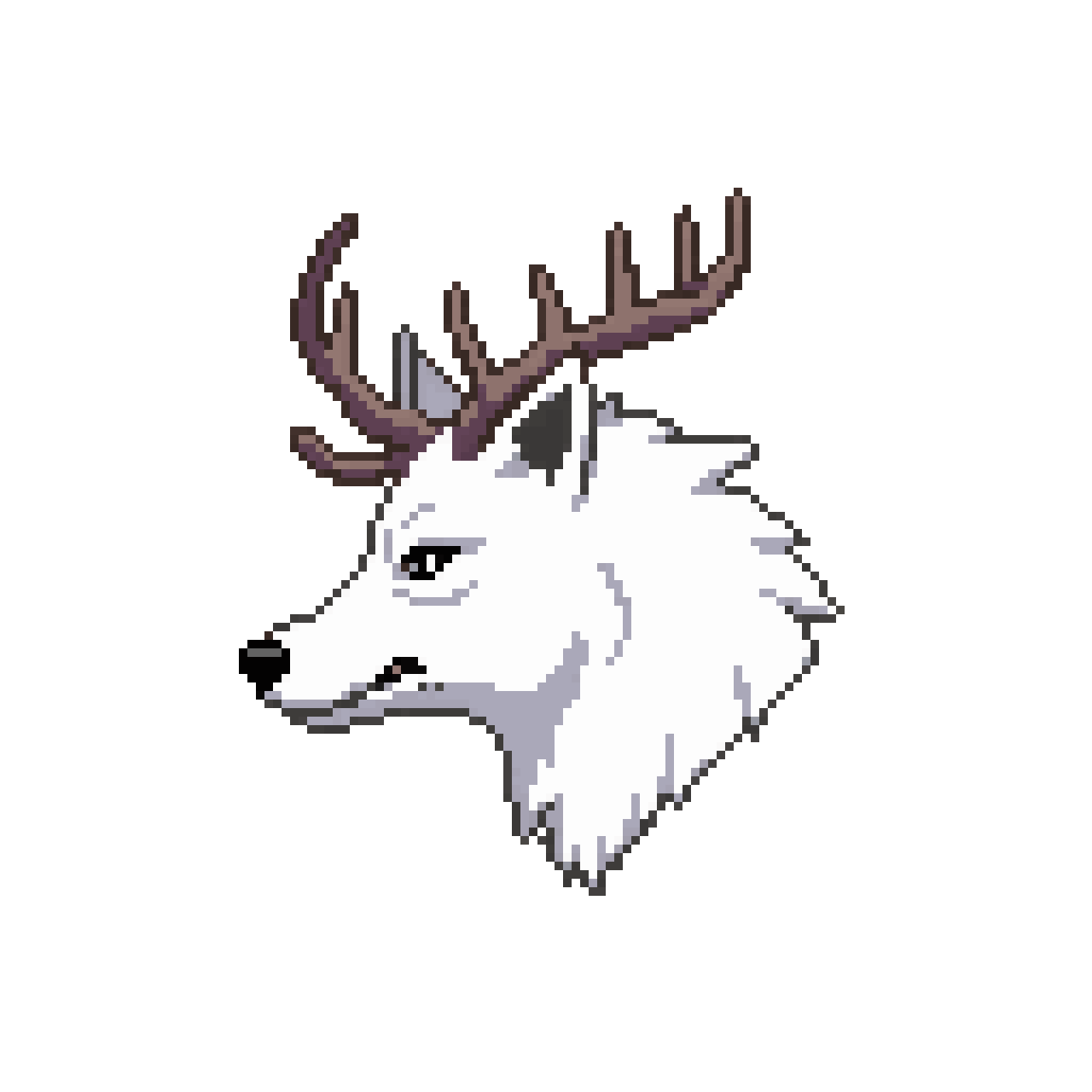 A Snow Wolf with Antlers pixel art