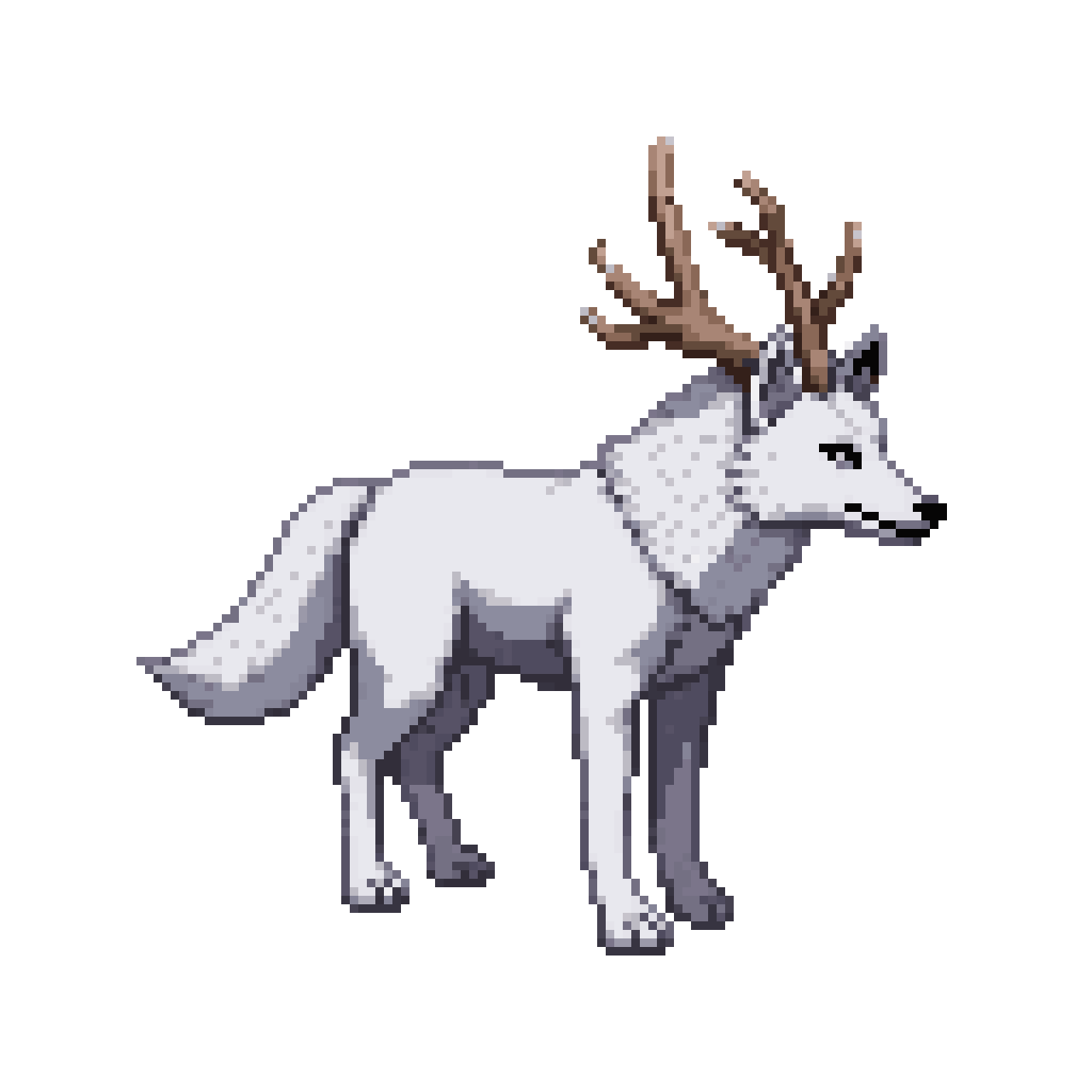 Snow Wolf with Antlers pixel art