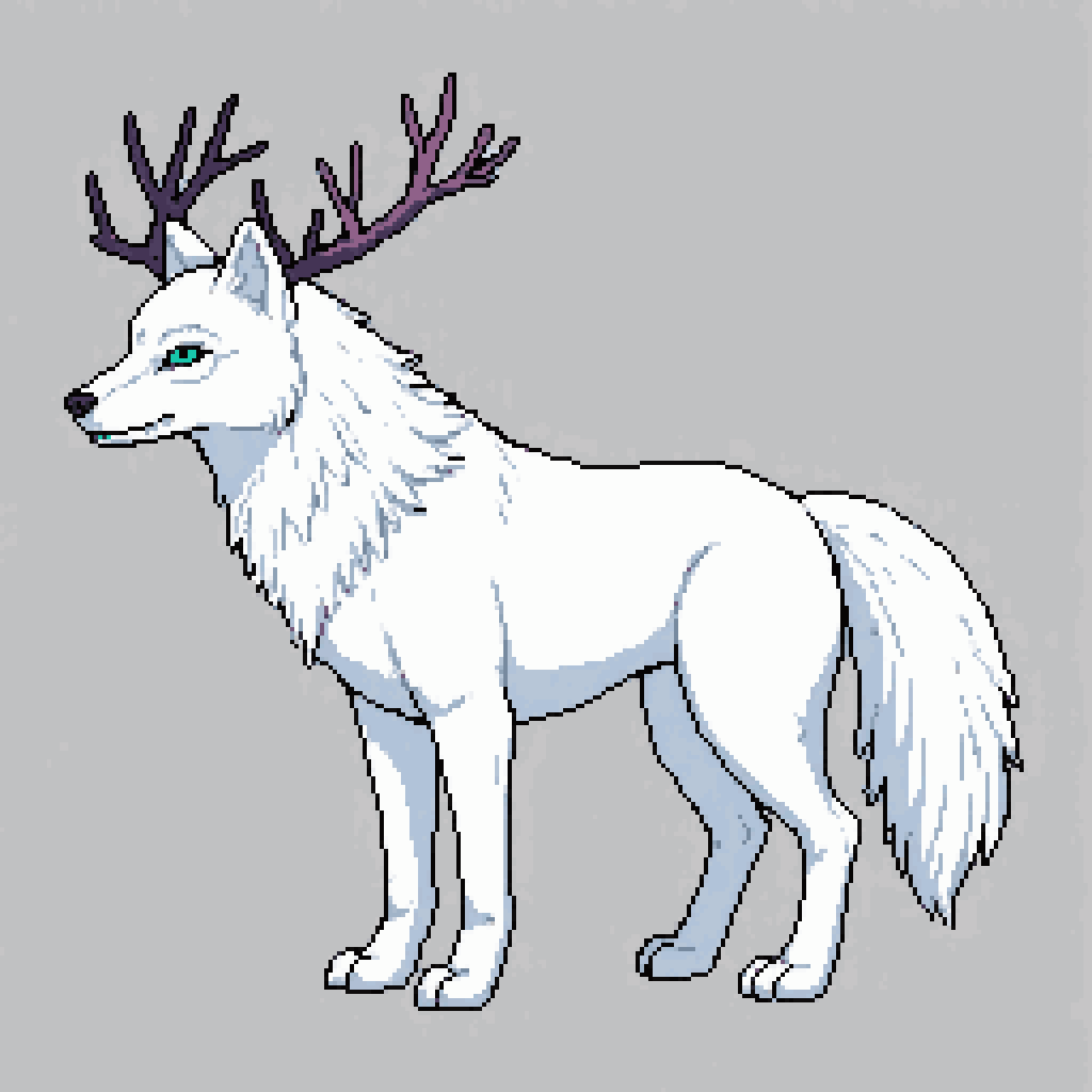 snow wolf with antlers in Hyper Light Drifter style pixel art