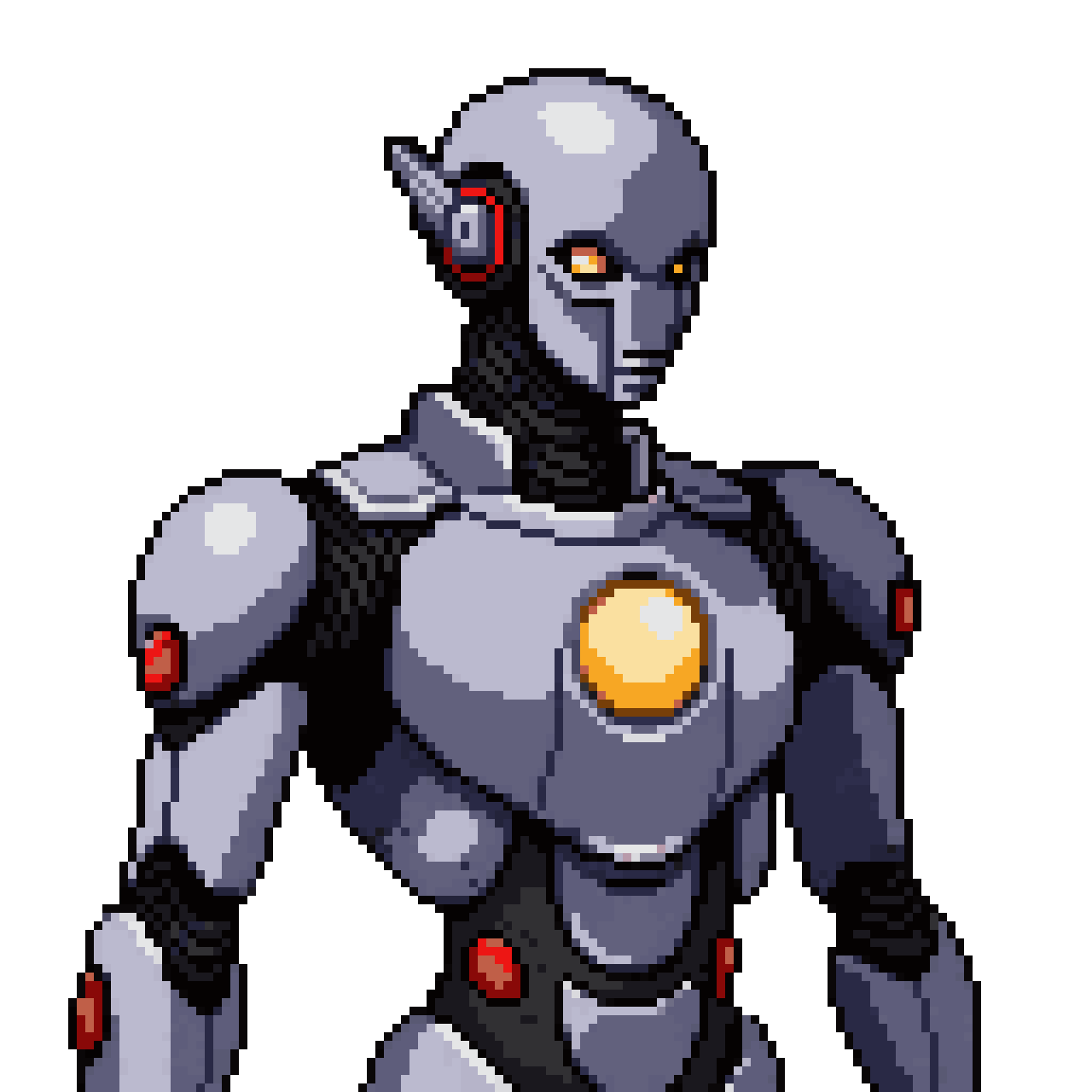 Magic Technology Android with Glowing Sphere pixel art