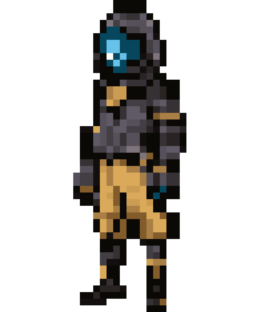 full-body robot in cloak pixel art