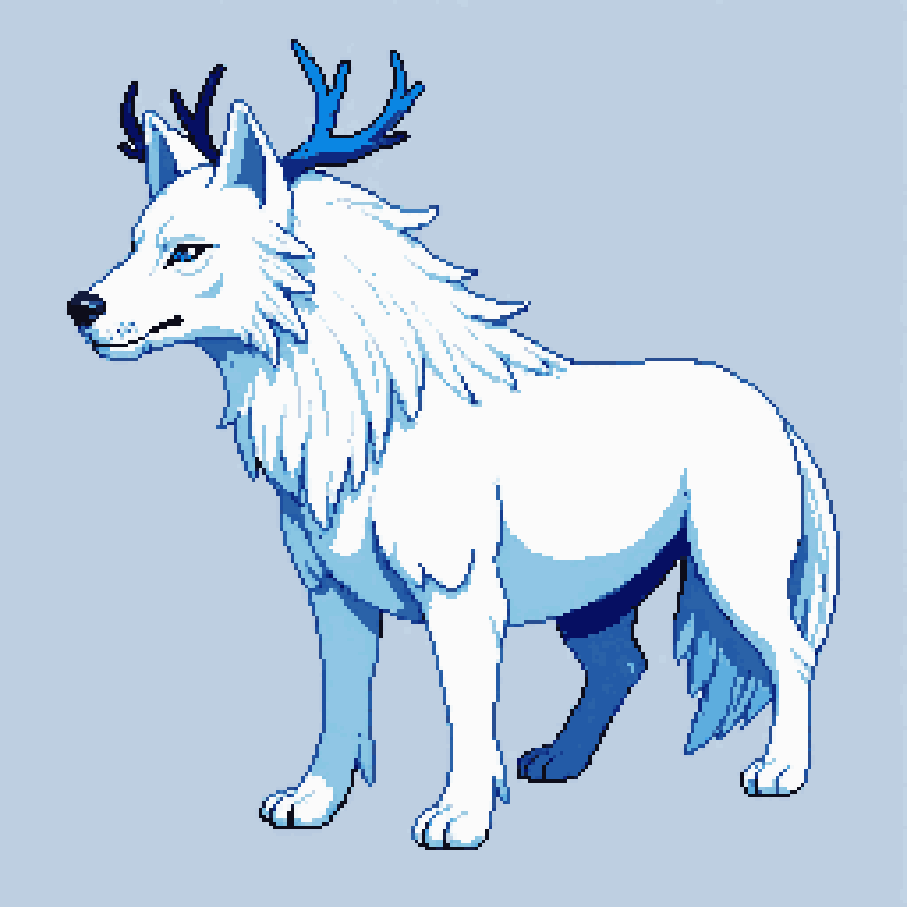 Great White Wolf with Ice Antlers pixel art