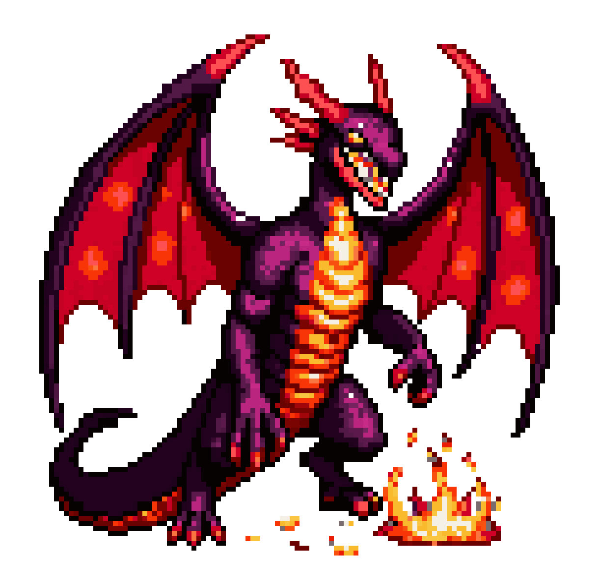 A colossal menacing crimson fire pixel art