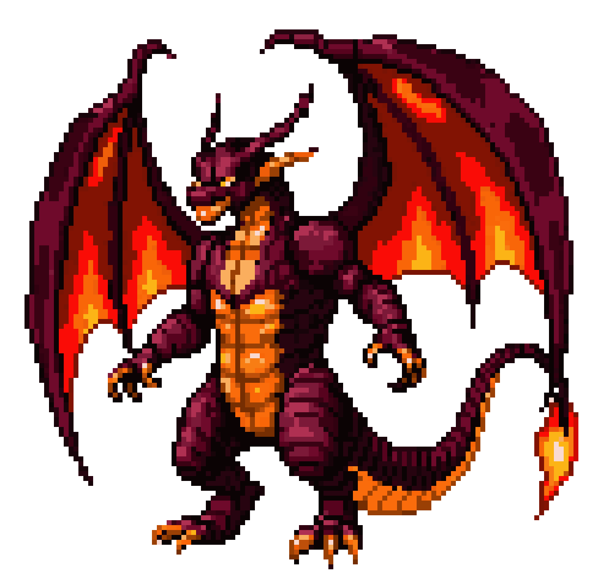 A colossal menacing crimson fire pixel art