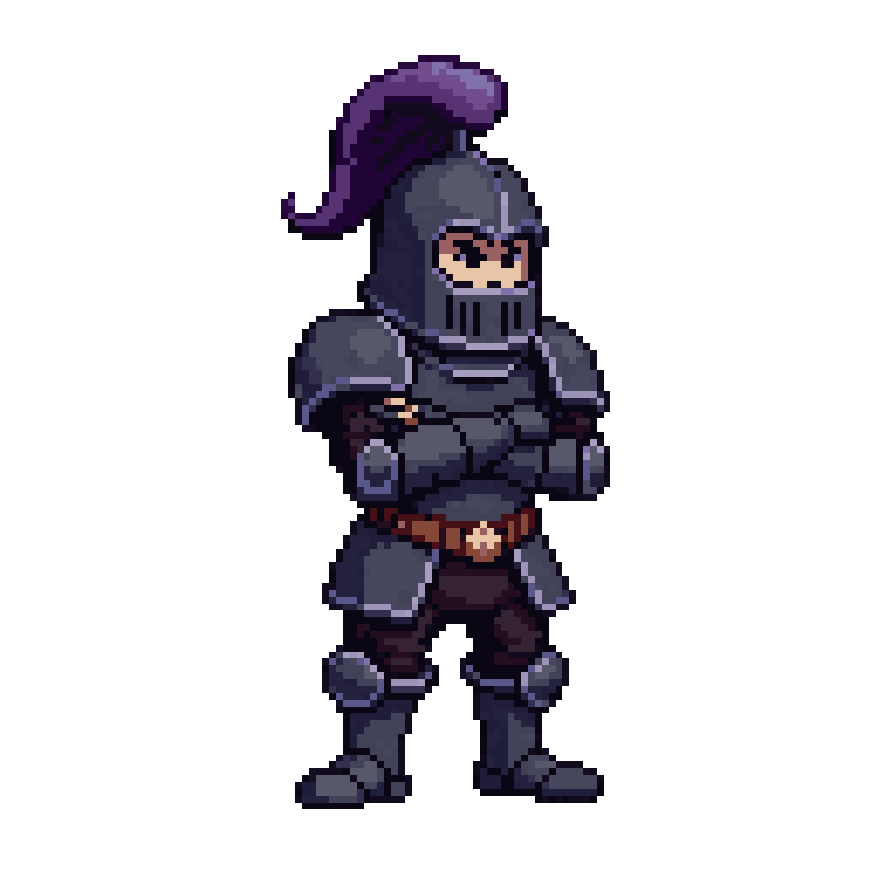 Knight in Black Armor with Purple Plume pixel art